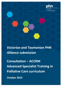 VTPHNA feedback 2019 ACRRM draft Advanced Specialised Training in Palliative Care Curriculum cover