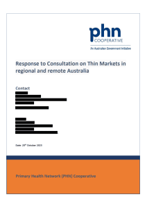 Front cover of the PHN Cooperative - Response to Consultation on Thin Markets in regional and remote Australia 2023
